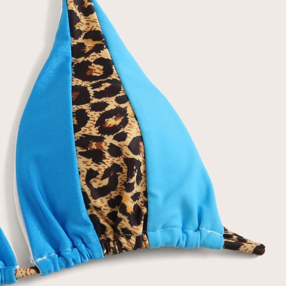 Blue Cheetah Color Block Bikini Swimsuit - Picture 6 of 8